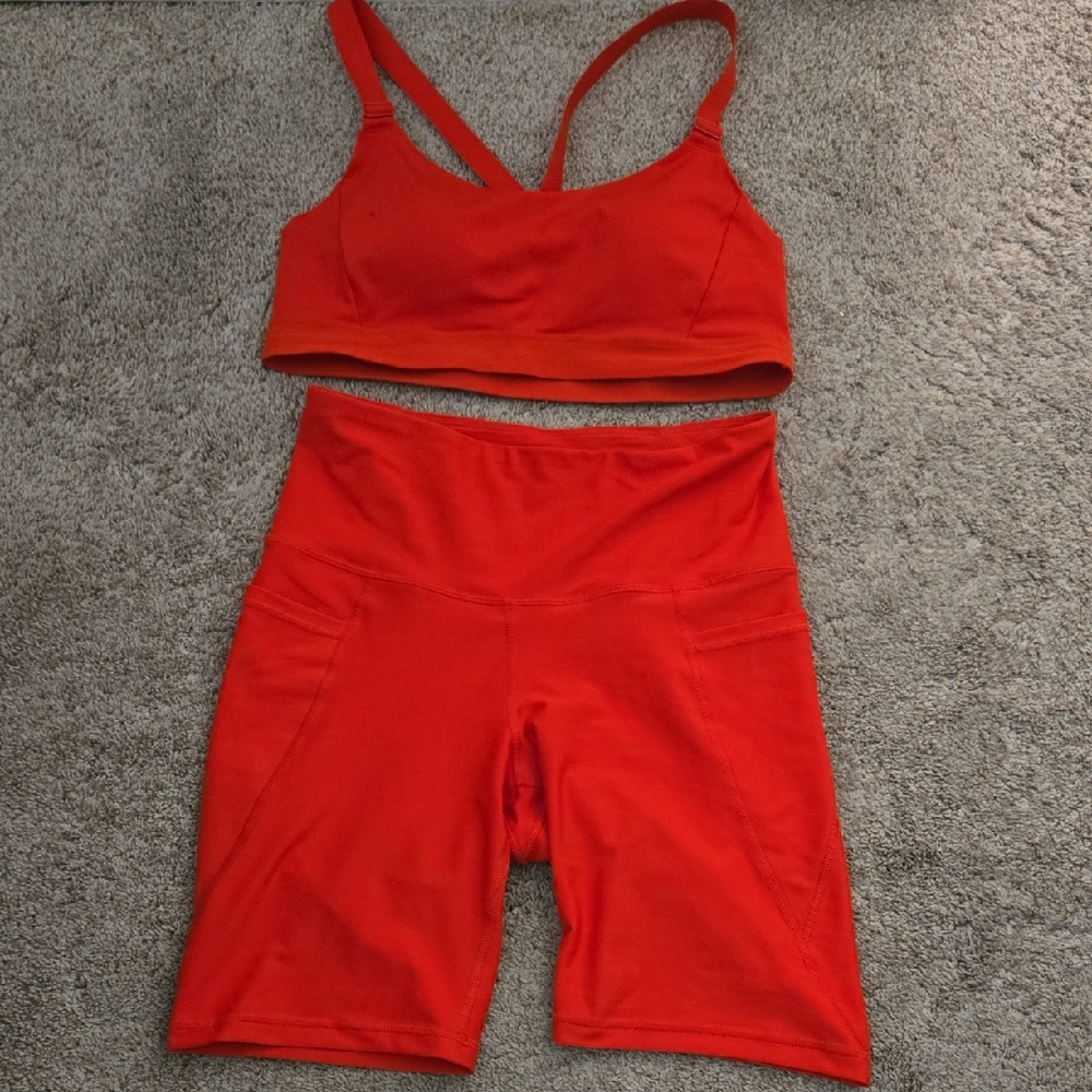 Old Navy Red Sports Bra and Shorts Set